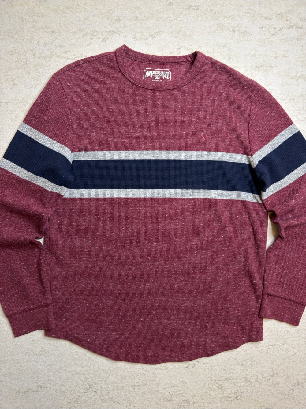American Eagle Burgundy Waffle Knit Thermal Striped Longsleeves Size M